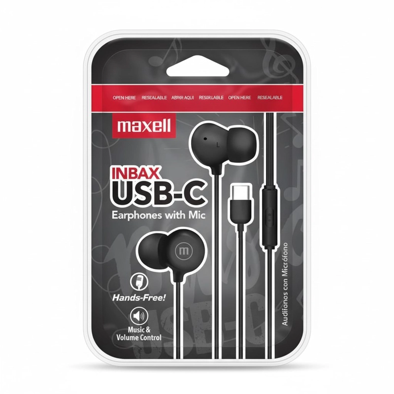 AUDIFONOS MAXELL INBAX USB-C CON MIC IN EAR TIPO C NEGRO - 3