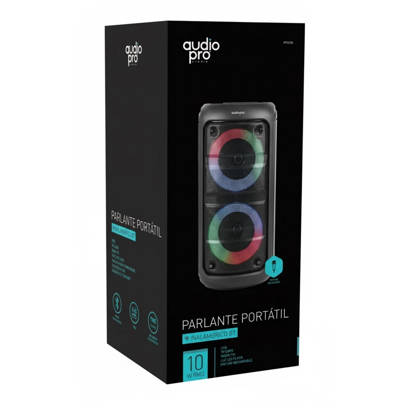 PARLANTE PORTABLE BT CON MIC LUZ LED 10W AP02086 AUDIOPRO - 6