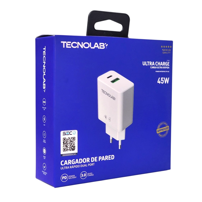 CARGADOR ULTRA RAPIDO 45W QC 3.0 TL810 DOBLE PUERTO TECNOLAB - 7