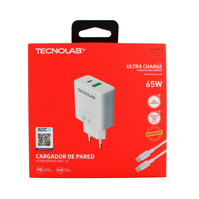 CARGADOR ULTRA RAPIDO 65W QC 3.0 USB-C A C TL716 TECNOLAB - 5