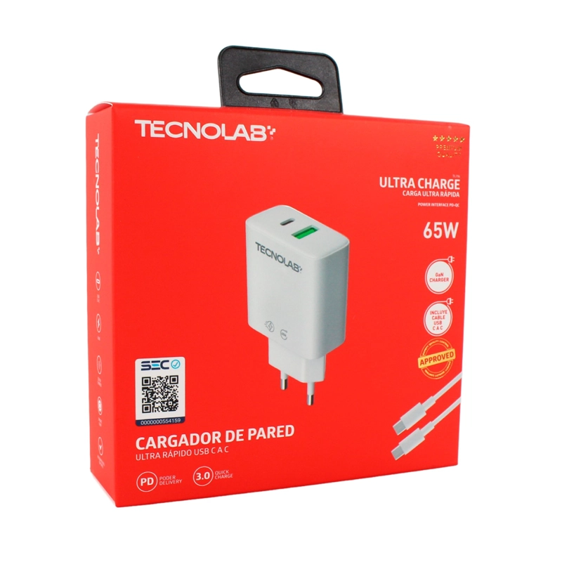 CARGADOR ULTRA RAPIDO 65W QC 3.0 USB-C A C TL716 TECNOLAB - 6