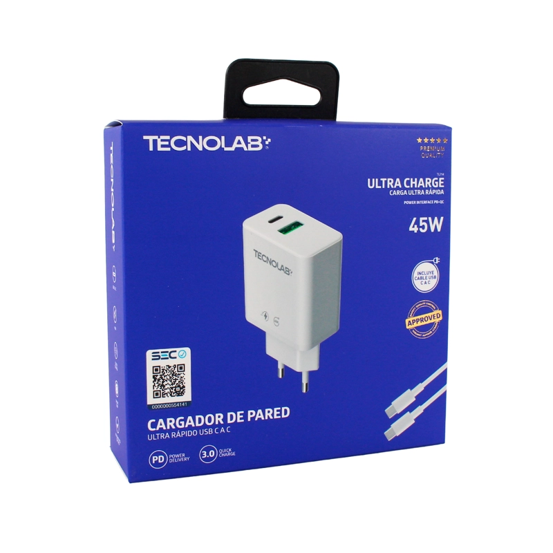 CARGADOR ULTRA RAPIDO 45W QC 3.0 USB-C A C TL714 TECNOLAB - 5