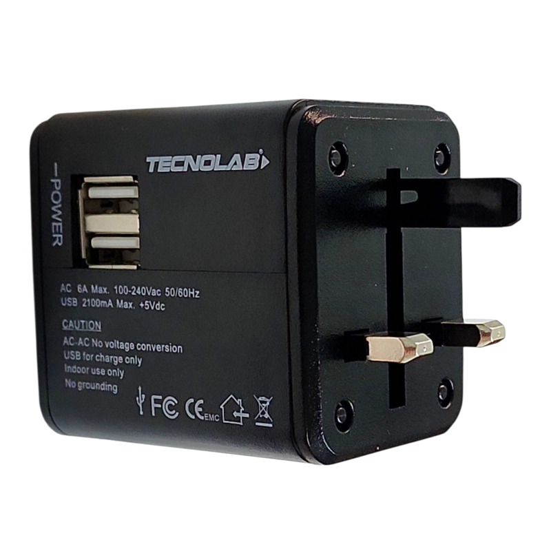 ADAPTADOR UNIVERSAL DE VIAJE 2 USB PROADAPTOR TL354 TECNOLAB - 1
