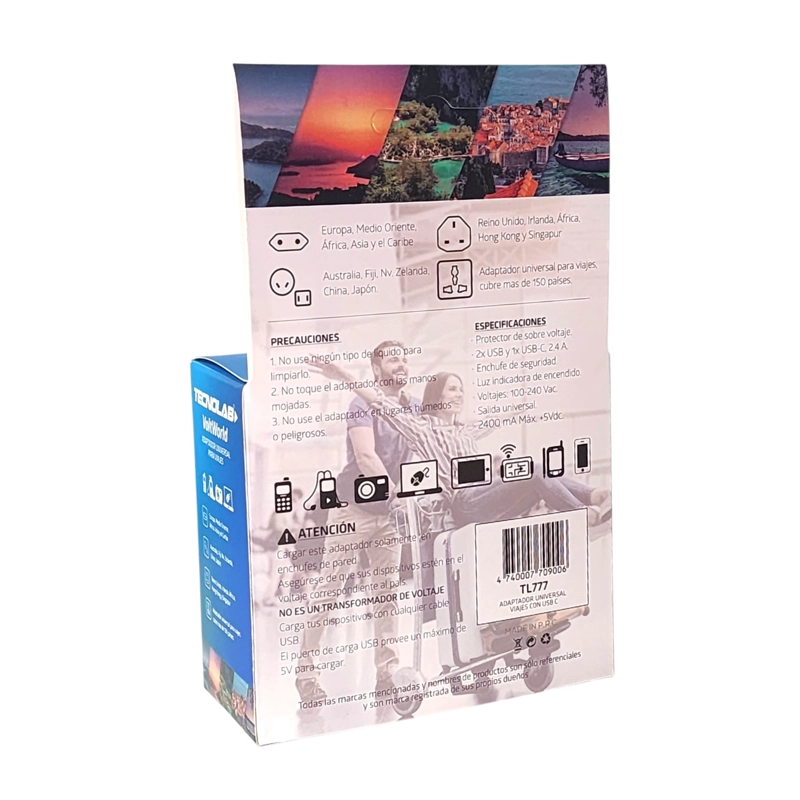 ADAPTADOR ENCHUFE UNIVERSAL VIAJE VOLTWORLD TL777 TECNOLAB - 8