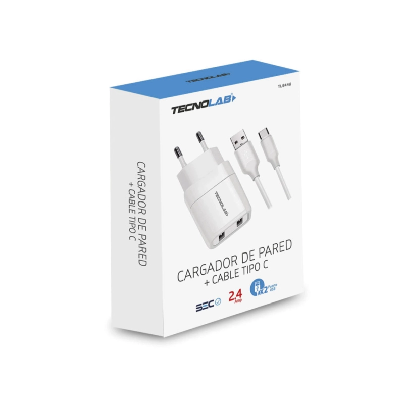 CARGADOR PARED 2 PUERTOS USB + CABLE USB-C TL044W TECNOLAB - 5