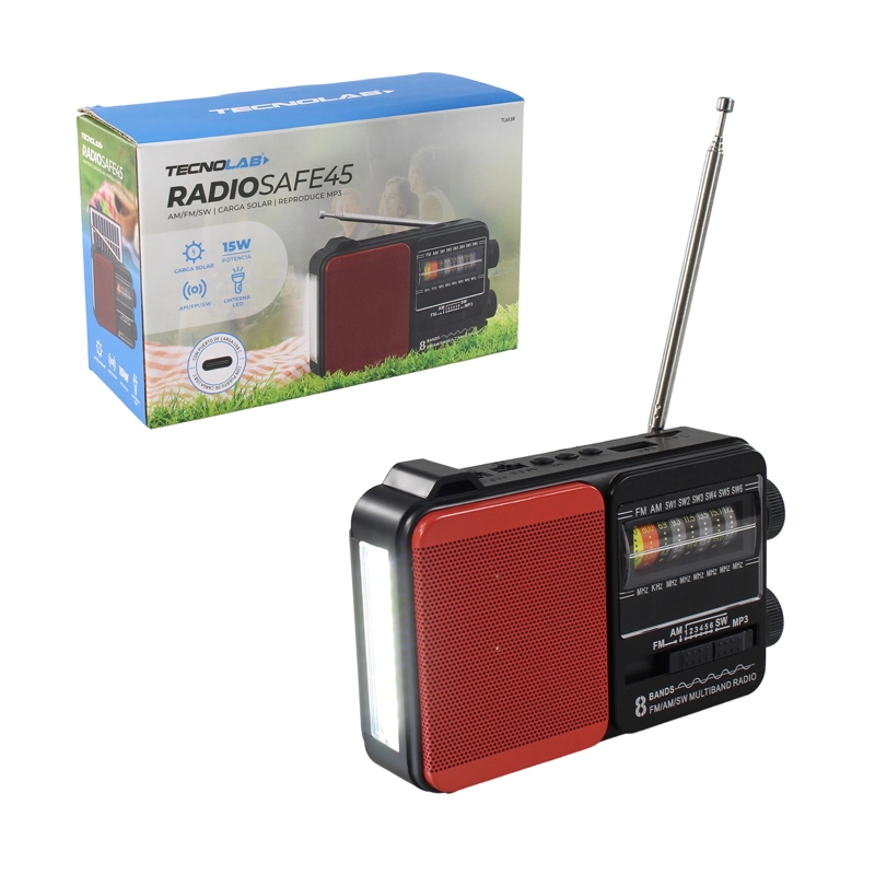 RADIO PORTATIL SOLAR AM FM SW LED 15W TL653R TECNOLAB ROJO - 5