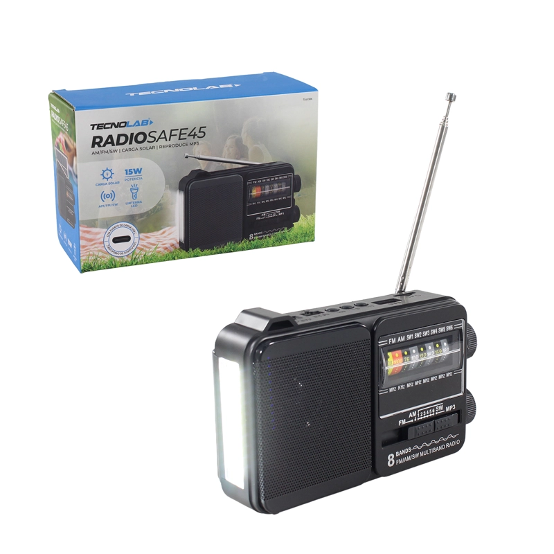 RADIO PORTATIL SOLAR AM FM SW LED 15W TL653BK TECNOLAB NEGRO - 5