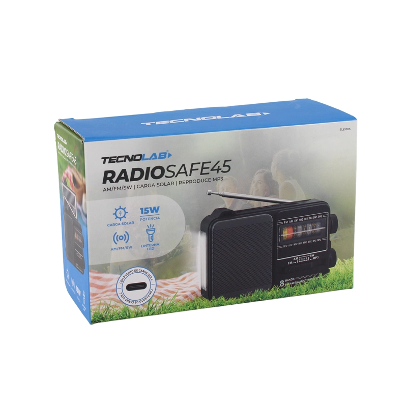 RADIO PORTATIL SOLAR AM FM SW LED 15W TL653BK TECNOLAB NEGRO - 6
