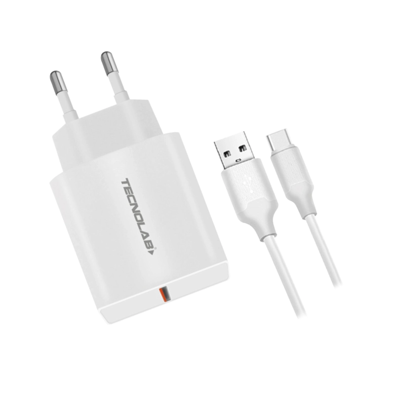 CARGADOR RAPIDO QC 3.0 + CABLE USB A USB-C TL046W TECNOLAB - 1