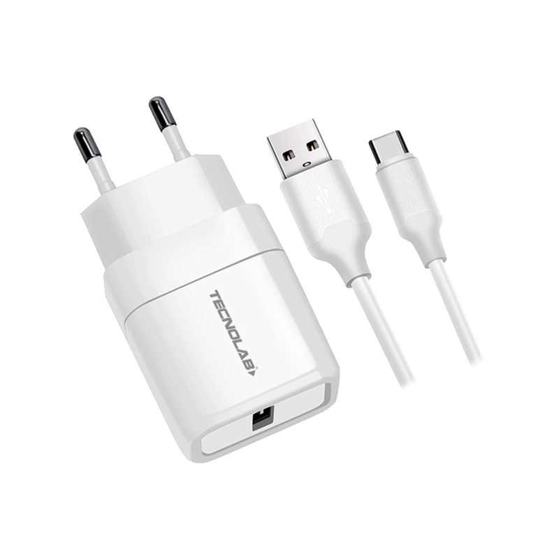 CARGADOR DE PARED 12W + CABLE USB A USB-C TL043W TECNOLAB - 1