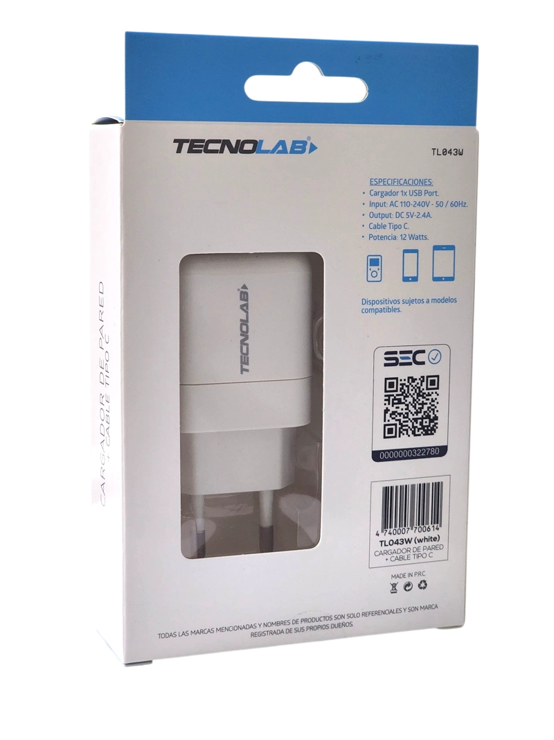CARGADOR DE PARED 12W + CABLE USB A USB-C TL043W TECNOLAB - 5
