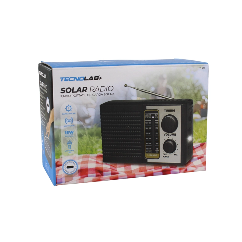 RADIO PORTATIL SOLAR AM FM SW 15W LED Y USB TL636 TECNOLAB - 7