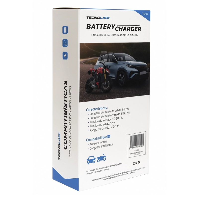 CARGADOR BATERIAS TECNOLAB AUTOS Y MOTOS 12V TL723 - 5