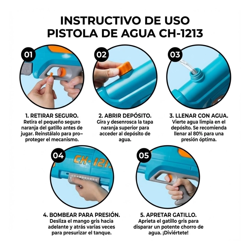 JUGUETE PISTOLA LANZA AGUA DOBLE CHORRO 400ML DBG1604BL - 5