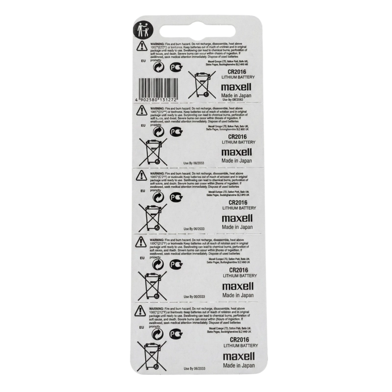 PACK 5 PILAS CR 2016 3V MAXELL TIPO BOTON HOLOGRAMA - 2