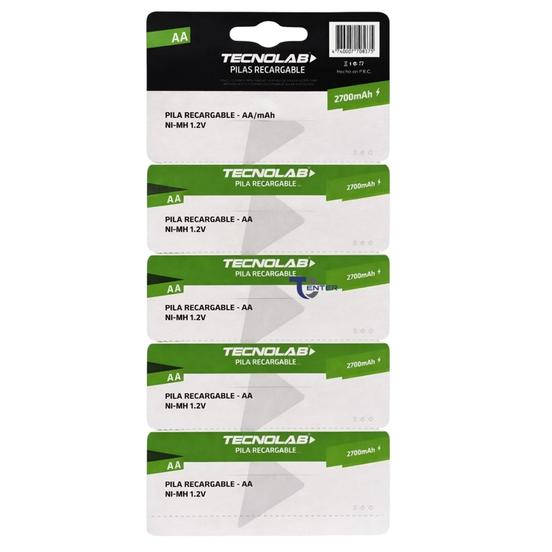 PACK 5 PILAS RECARGABLES AA TECNOLAB 2700MHA TL727 - 2