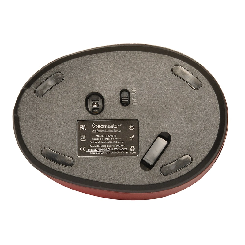 MOUSE ERGONOMICO TECMASTER INALAMBRICO RECARGABLE NEGRO/ROJO - 3