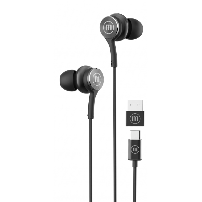 AUDIFONOS MAXELL XC1 TIPO C CON ADAPTADOR USB NEGRO - 1