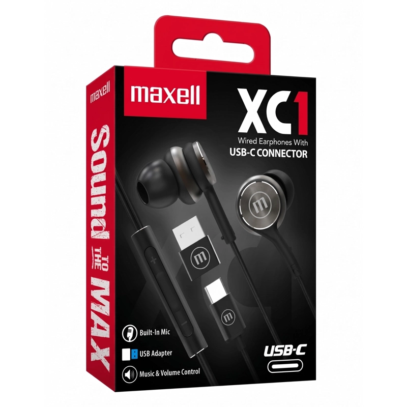 AUDIFONOS MAXELL XC1 TIPO C CON ADAPTADOR USB NEGRO - 3