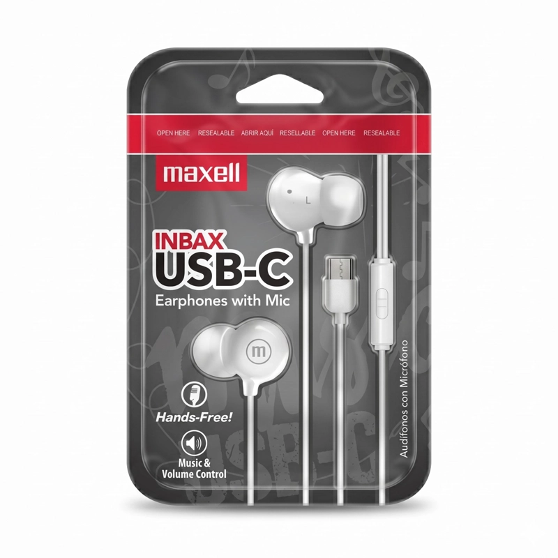 AUDIFONOS MAXELL INBAX USB-C CON MIC IN EAR TIPO C BLANCO - 3