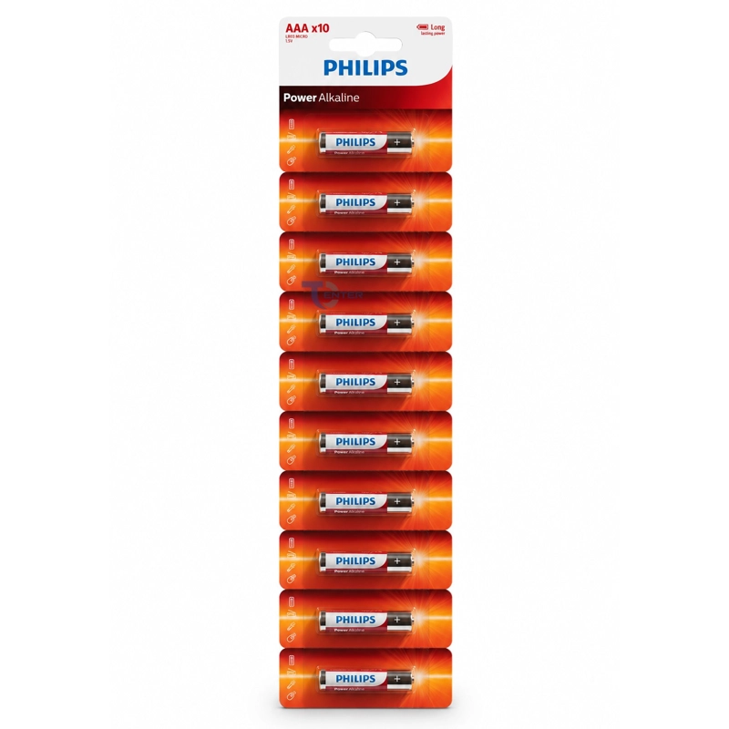 PACK 10 PILAS ALCALINAS AAA PHILIPS POWER ALCALINE LR03 1.5V - 1