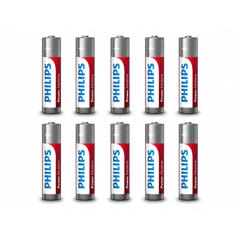 PACK 10 PILAS ALCALINAS AAA PHILIPS POWER ALCALINE LR03 1.5V - 3