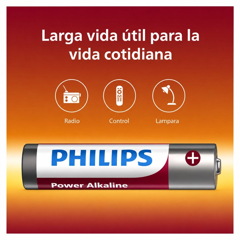 PACK 10 PILAS ALCALINAS AAA PHILIPS POWER ALCALINE LR03 1.5V - 4