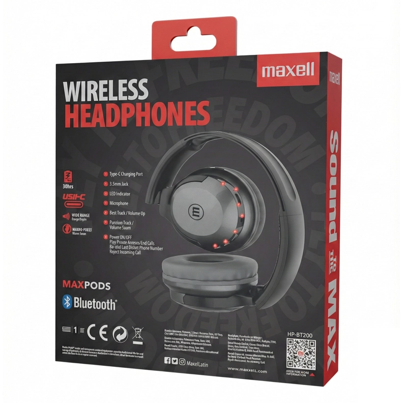 AUDIFONOS INALAMBRICOS MAXELL BT HP-BT200 30 HORAS NEGRO - 5