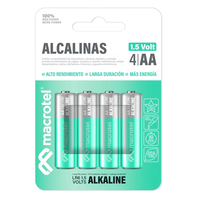 PACK 4 PILAS AA ALCALINAS MACROTEL - 1