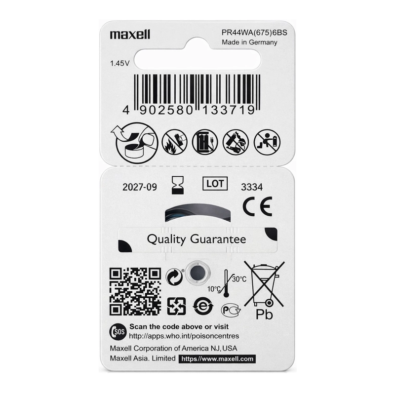 PACK 6 PILAS PARA AUDIFONOS MAXELL 675 AUDITIVAS - 2