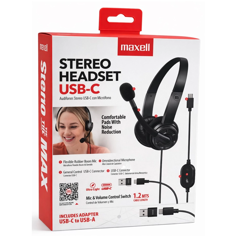 AUDIFONOS MAXELL USB-C/USB CON MICROFONO HS-HMIC - 5