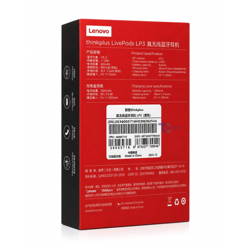AUDIFONOS LENOVO THINKPLUS LIVEPODS LP3 BT 5.2 ANC NEGROS - 3