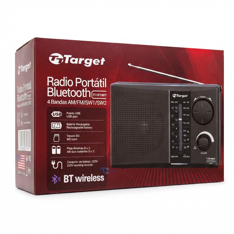RADIO PORTATIL BT TARGET TT-CF18BT 4 BANDAS USB SD RECARGABLE - 3