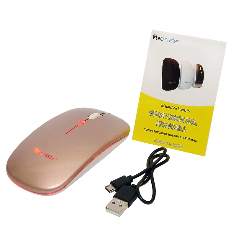 MOUSE SLIM DUAL INALAMBRICO TECMASTER RECARGABLE ROSA - 3