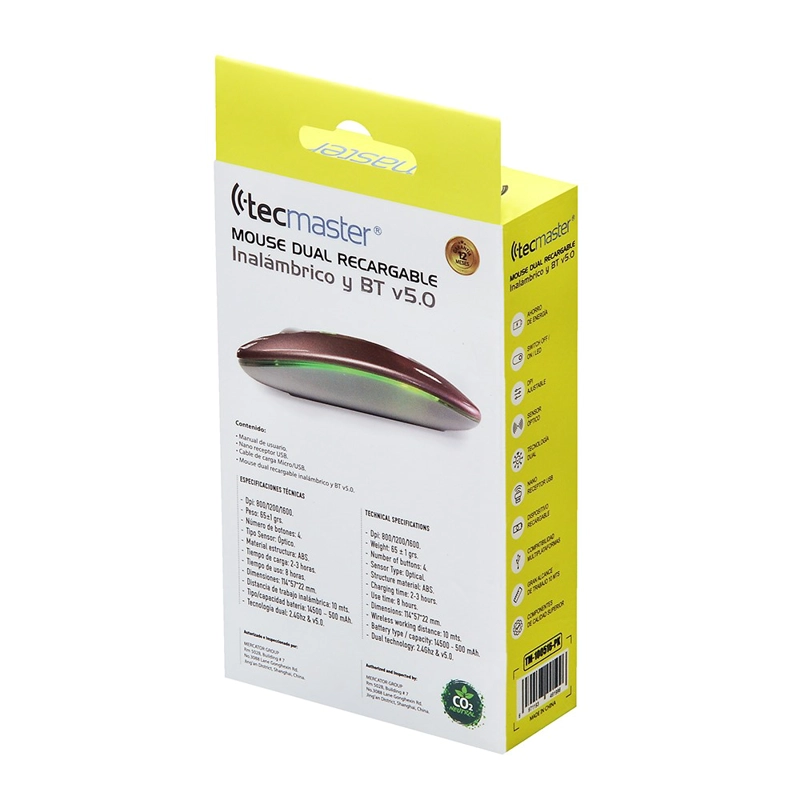 MOUSE SLIM DUAL INALAMBRICO TECMASTER RECARGABLE ROSA - 5