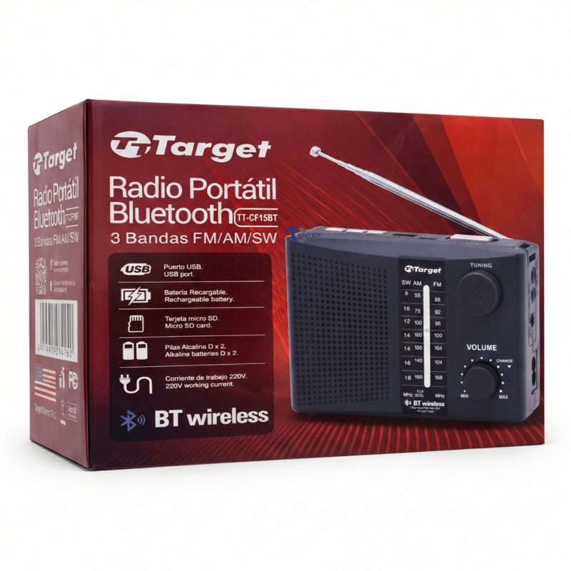RADIO PORTATIL BT TARGET TT-CF15BT 3 BANDAS USB SD RECARGABLE - 5