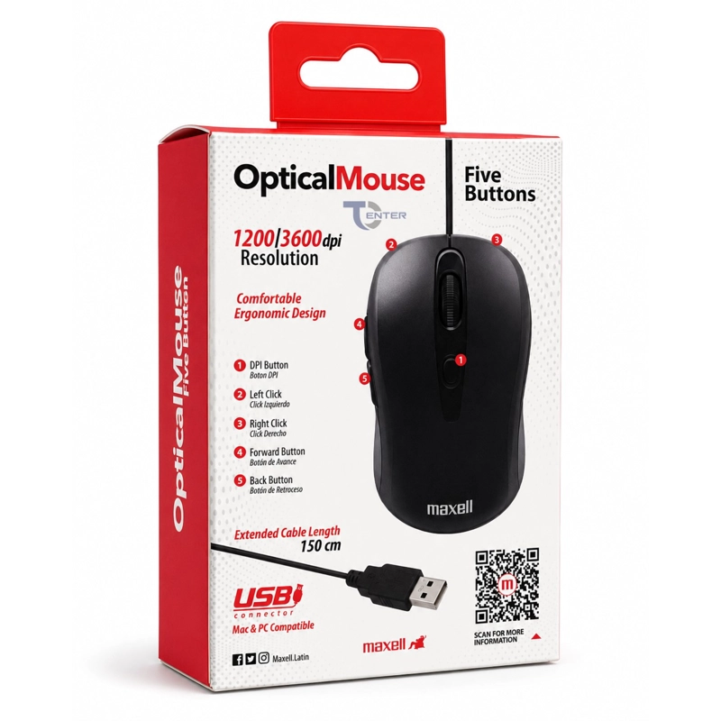 MOUSE OPTICO 5 BOTONES USB MAXELL MOWR-105 NEGRO - 4