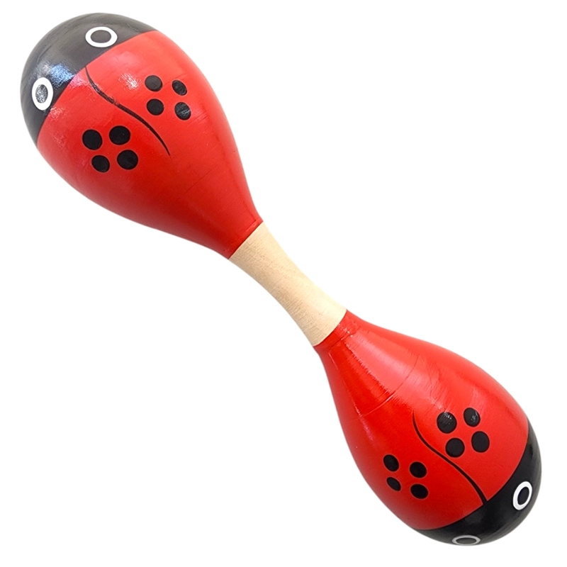 MARACA DOBLE MARTILLO DE MADERA SONAJERA NIÑOS ROJA 55503 - 3