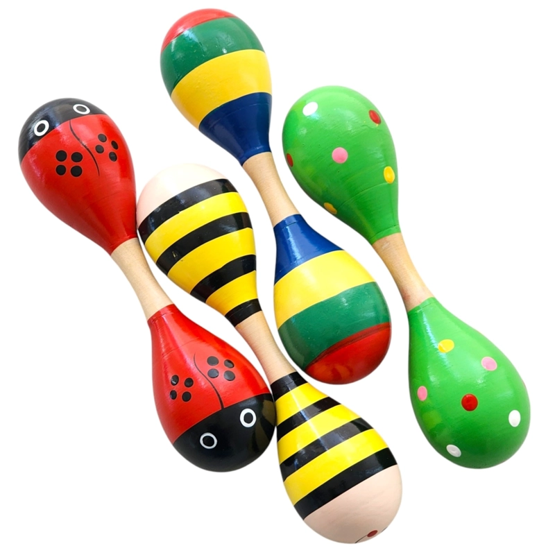 MARACA DOBLE MARTILLO DE MADERA SONAJERA NIÑOS ROJA 55503 - 4