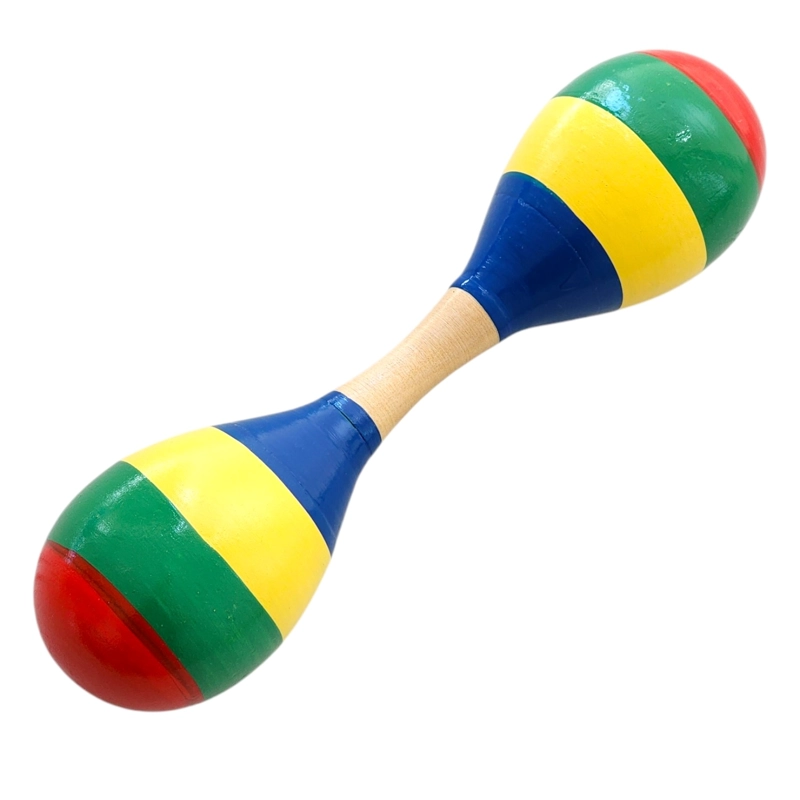 MARACA DOBLE DE MADERA SONAJERA NIÑOS FRANJAS COLORES 55503 - 1