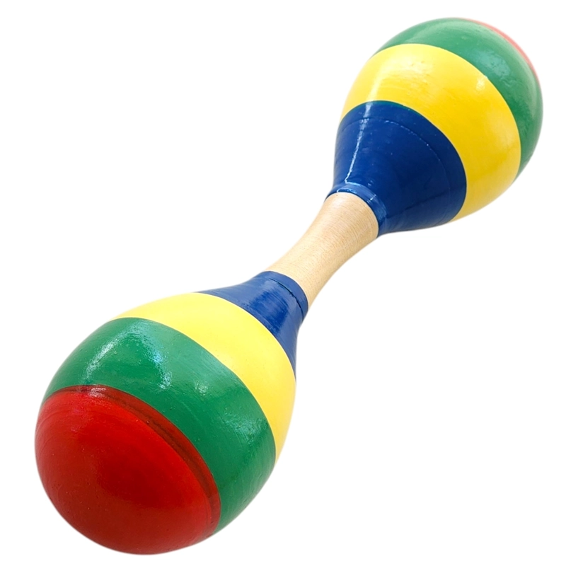 MARACA DOBLE DE MADERA SONAJERA NIÑOS FRANJAS COLORES 55503 - 2