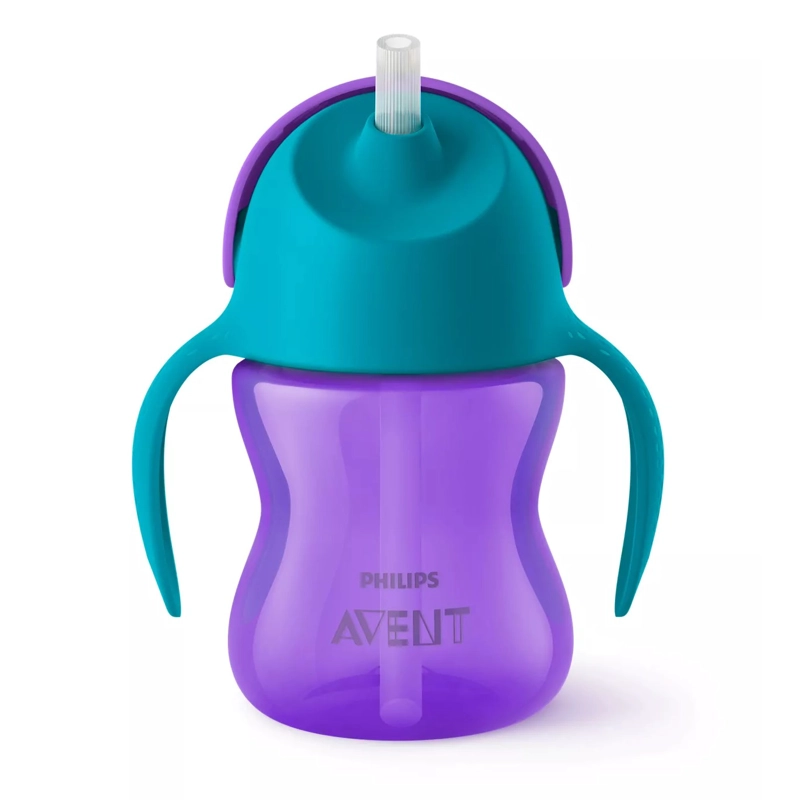 VASO BOMBILLA FLEXIBLE 200ML AVENT DINO MORADO 9M+ SCF796/02 - 1