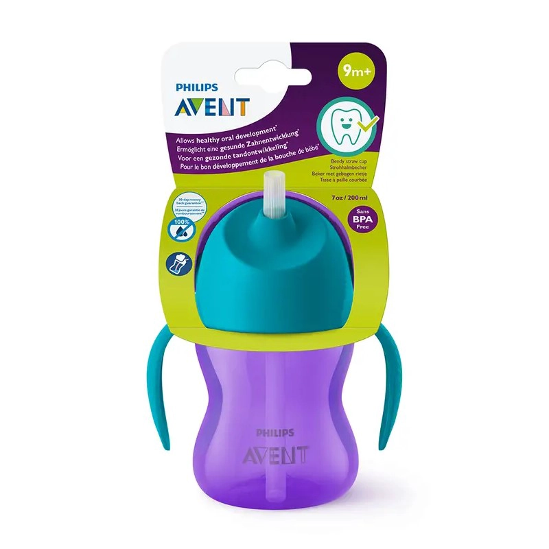 VASO BOMBILLA FLEXIBLE 200ML AVENT DINO MORADO 9M+ SCF796/02 - 4