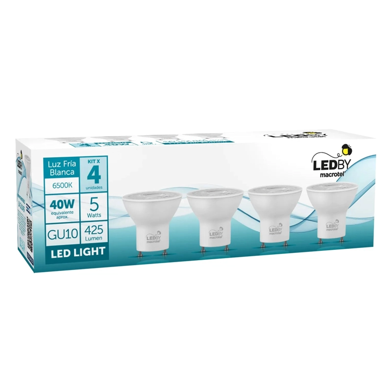 PACK 4 AMPOLLETAS LED MACROTEL GU10 5W 6500K LUZ FRIA - 2