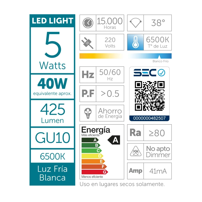 PACK 4 AMPOLLETAS LED MACROTEL GU10 5W 6500K LUZ FRIA - 3