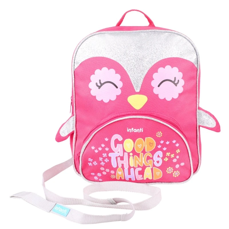 MOCHILA INFANTI MODELO PINGÜINO BTS23 ROSADA - 1