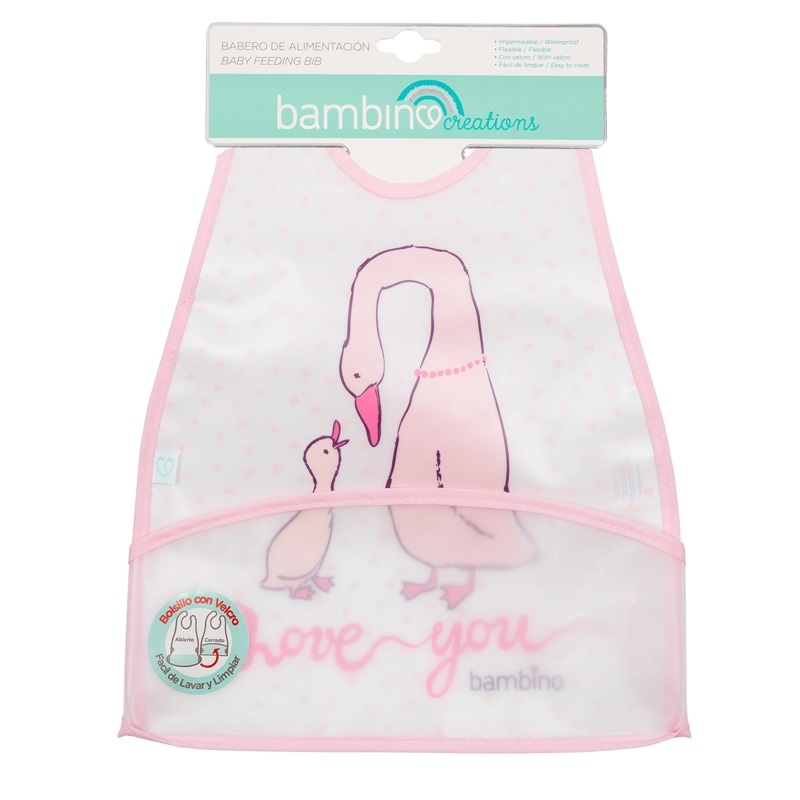 BABERO DE ALIMENTACION IMPERMEABLE PEVA ROSA GANSOS - 1