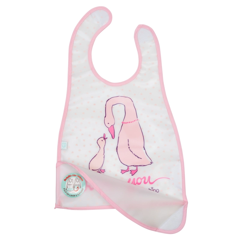 BABERO DE ALIMENTACION IMPERMEABLE PEVA ROSA GANSOS - 2