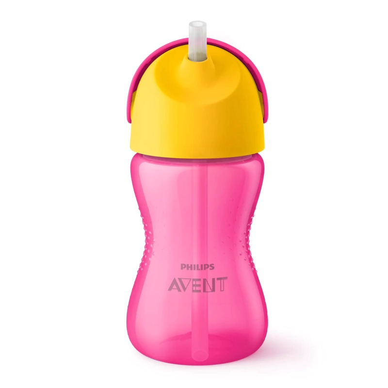 VASO BOMBILLA FLEXIBLE 300ML AVENT DINO ROSADO 12M+ SCF798/02 - 1