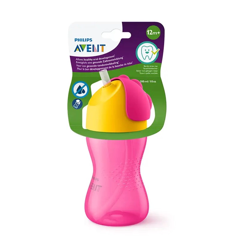 VASO BOMBILLA FLEXIBLE 300ML AVENT DINO ROSADO 12M+ SCF798/02 - 4